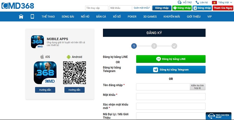 đăng ký tài khoản CMD368